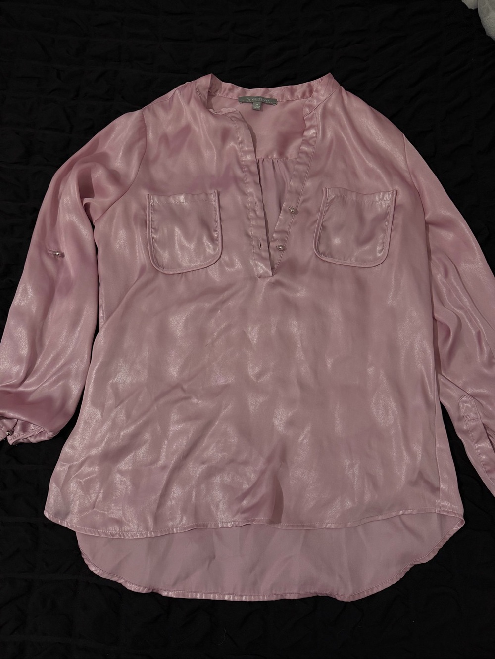 NY Collection Light Pink Satin Button-Front Blouse
